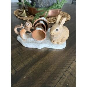 Vtg‎ Hallmark Sketchbook Marjolein Bastin Candle Holder Holiday Rabbit Chipmunk
